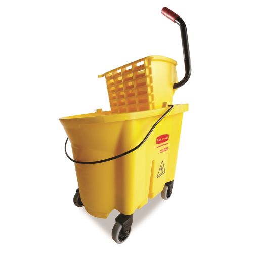 Rubbermaid WaveBrake 35 Quart Side Press Mop Bucket and Wringer, Yellow